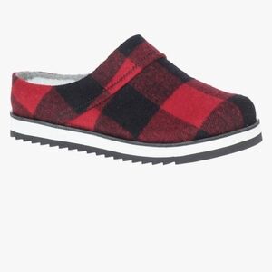 Merrell Juno red Buffalo plaid wool blend clog faux fur lined size  8.5 NWOB
